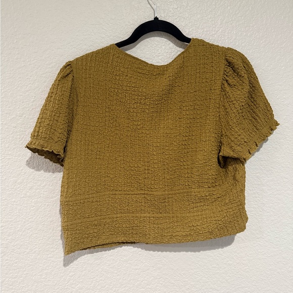 DIVIDED Olive Green Textured Women's Top tie front crop top - Picture 2 of 4